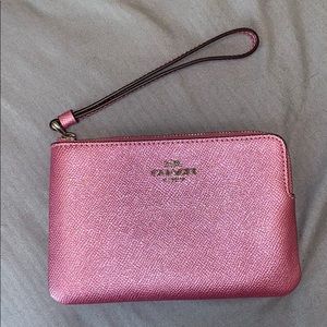 Coach wristlet metallic pink